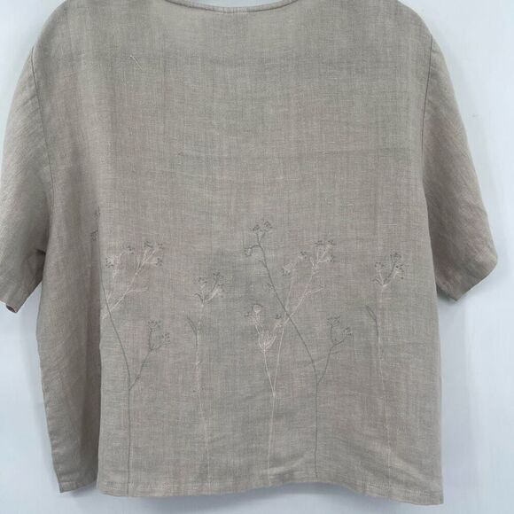 Kiko Comfortable Clothing Tan Linen Embroidered Button Up Tunic Blouse One Size - Picture 5 of 7